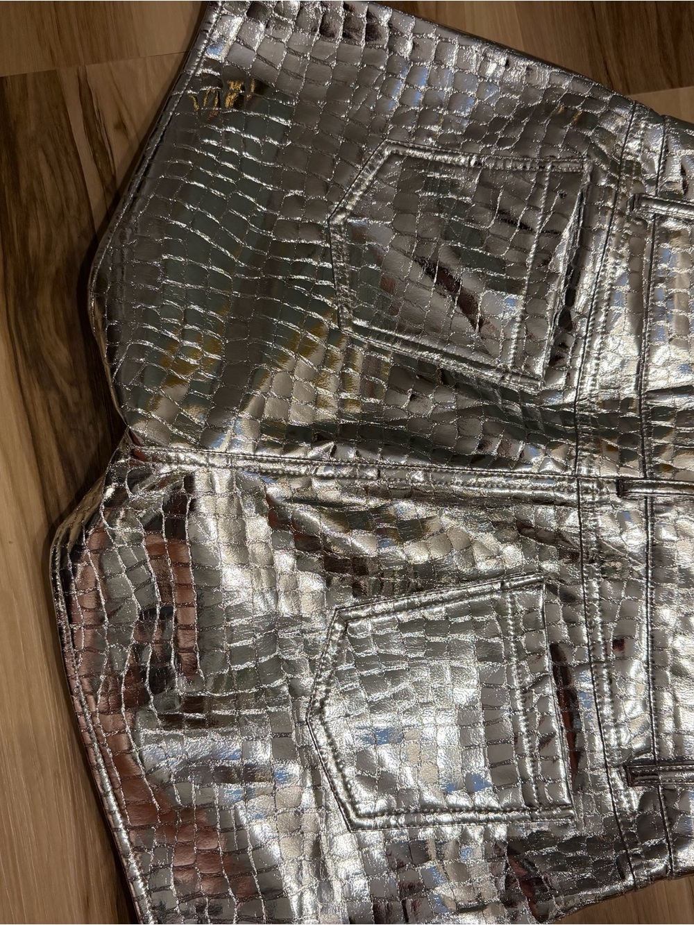 Nasty Gal Silver Croc-Embossed High Waist Shorts - Picture 4 of 5